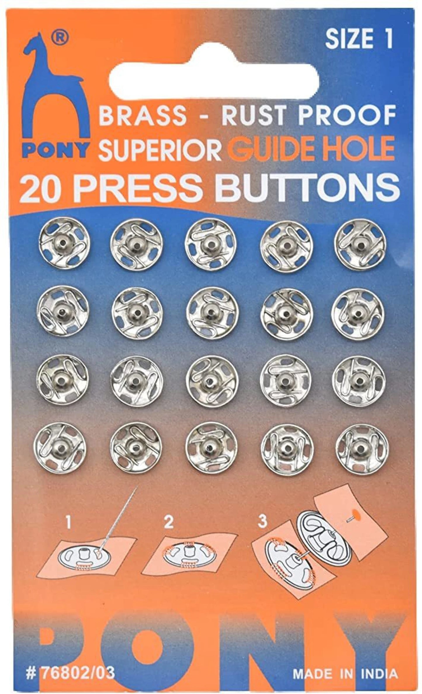Pony Brass Rust Proof Press Buttons (Pack of 20)