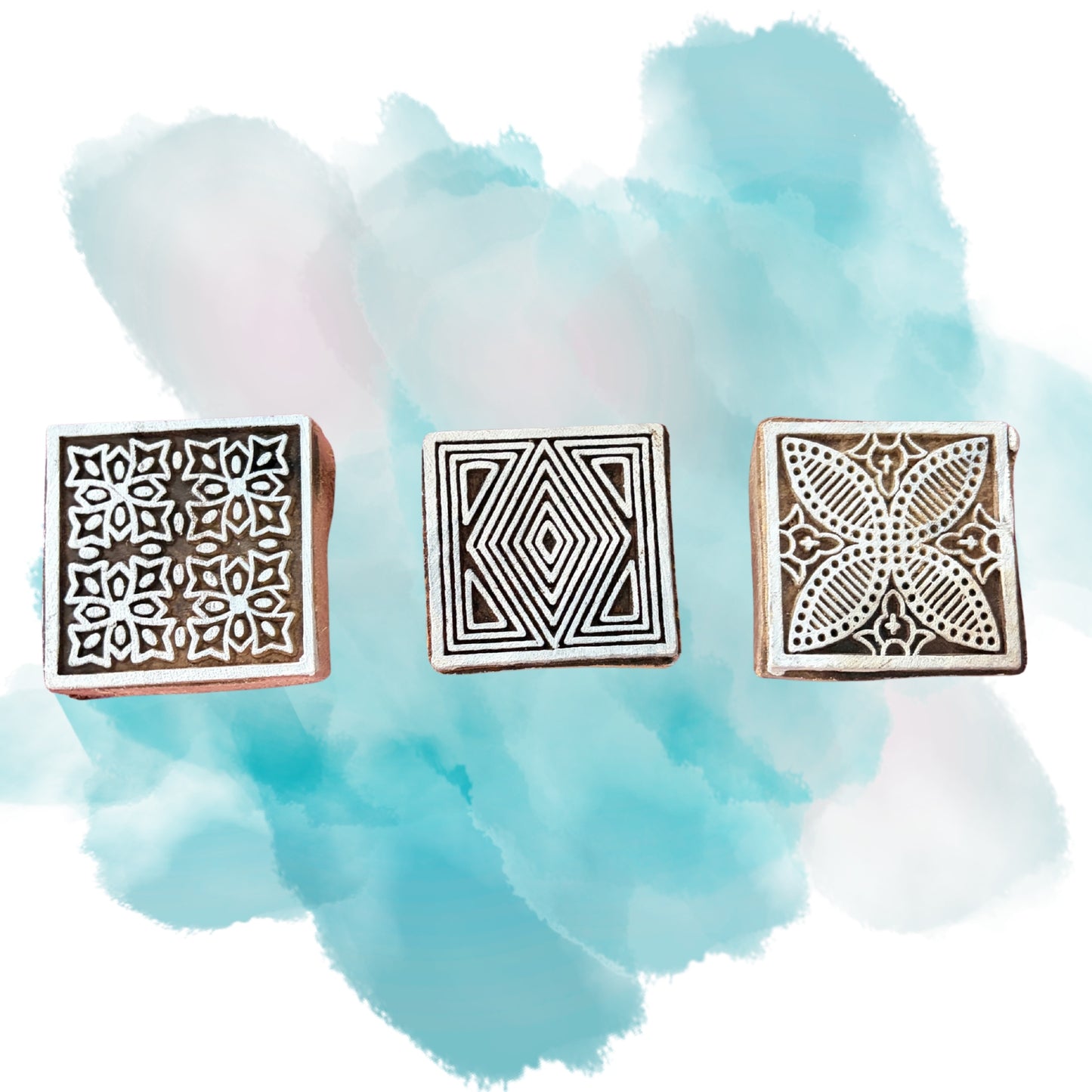 Floral Block Printing Blocks 3 (Square) - Set of 3