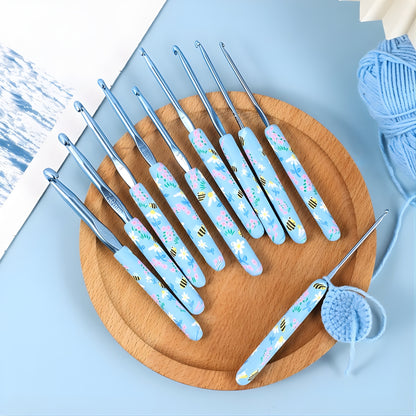 Clay Handle Bee Printed Crochet Hook Set (Set of 9 , 2.0mm - 6.0mm)