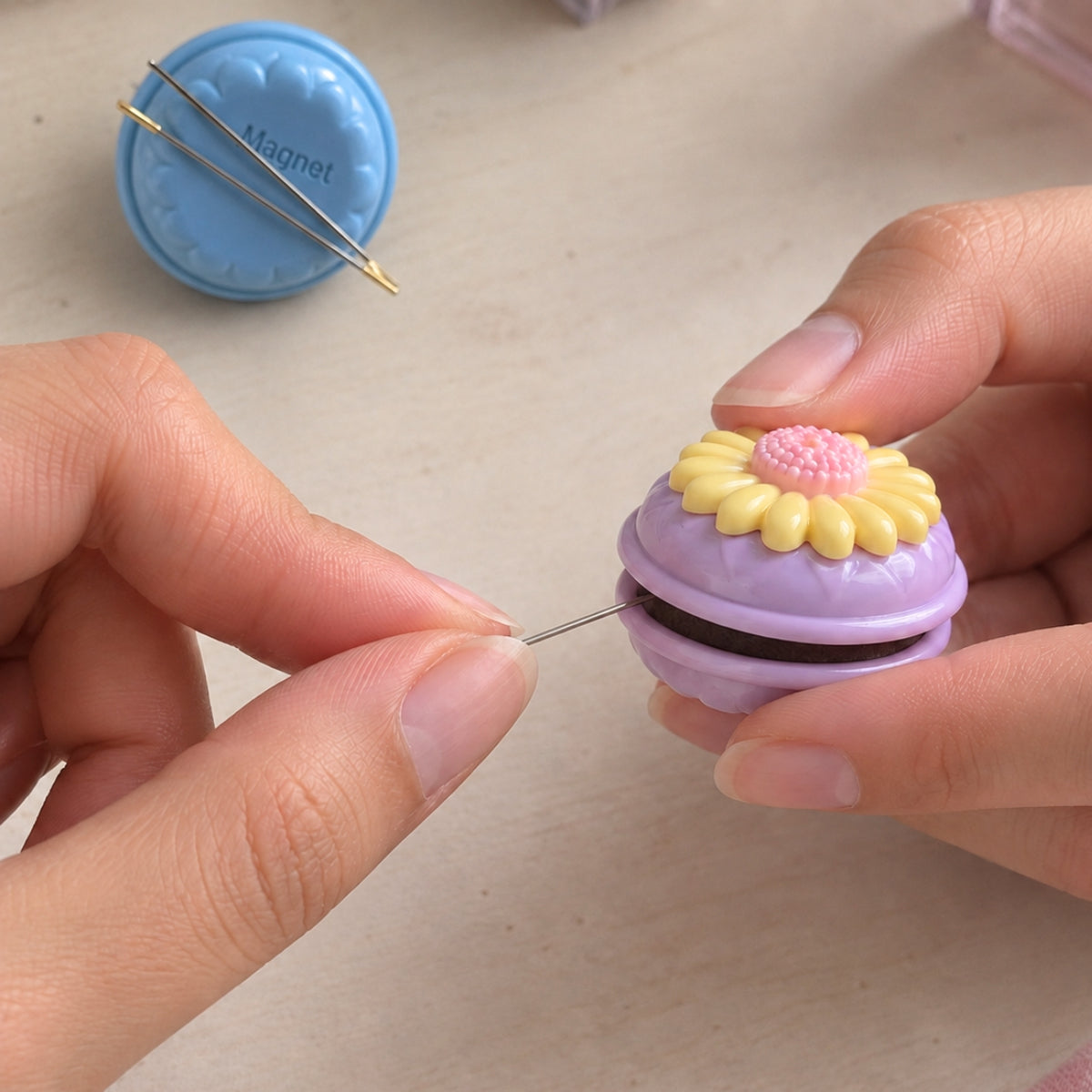 Mini Macaroon Flower Needle Minder + Pincushion