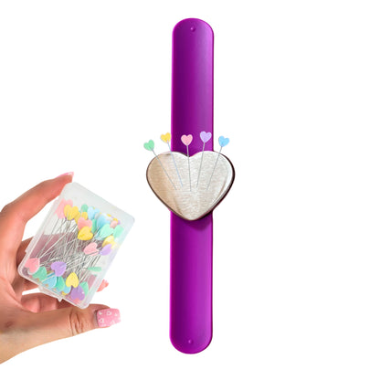 Magnet Heart Pincushion Bracelet + Heart Head Sewing Pins (Box of 50) | Limited Edition Valentine's Special