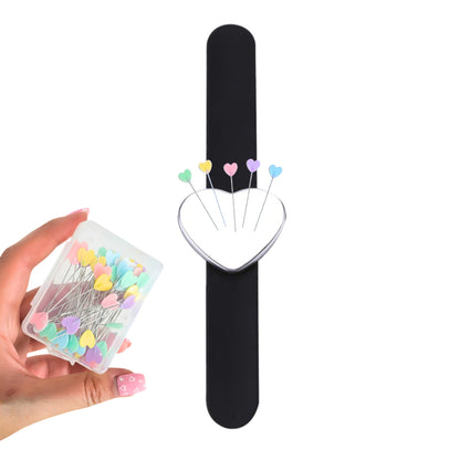 Magnet Heart Pincushion Bracelet + Heart Head Sewing Pins (Box of 50) | Limited Edition Valentine's Special