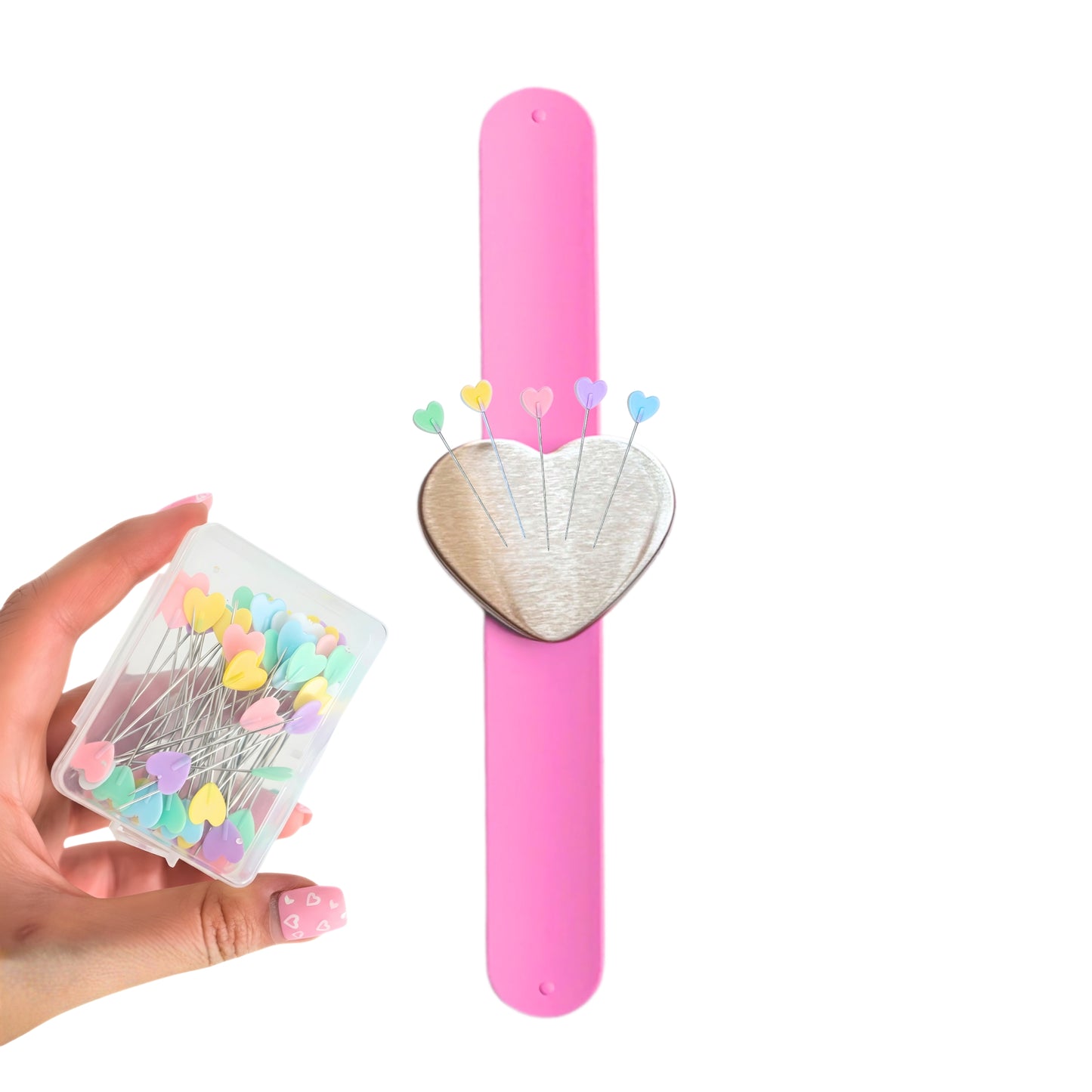 Magnet Heart Pincushion Bracelet + Heart Head Sewing Pins (Box of 50) | Limited Edition Valentine's Special