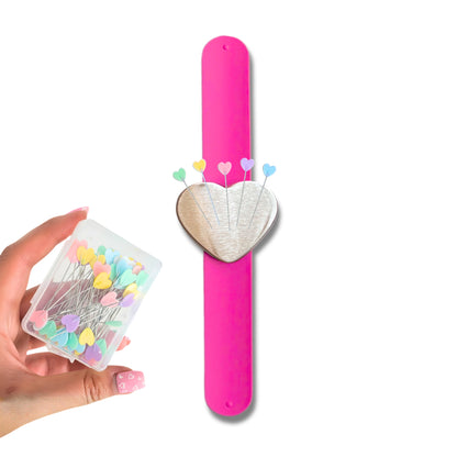 Magnet Heart Pincushion Bracelet + Heart Head Sewing Pins (Box of 50) | Limited Edition Valentine's Special