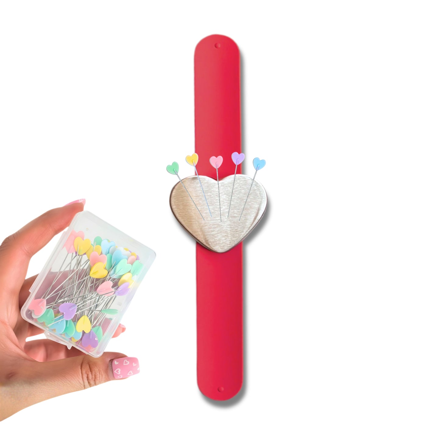 Magnet Heart Pincushion Bracelet + Heart Head Sewing Pins (Box of 50) | Limited Edition Valentine's Special