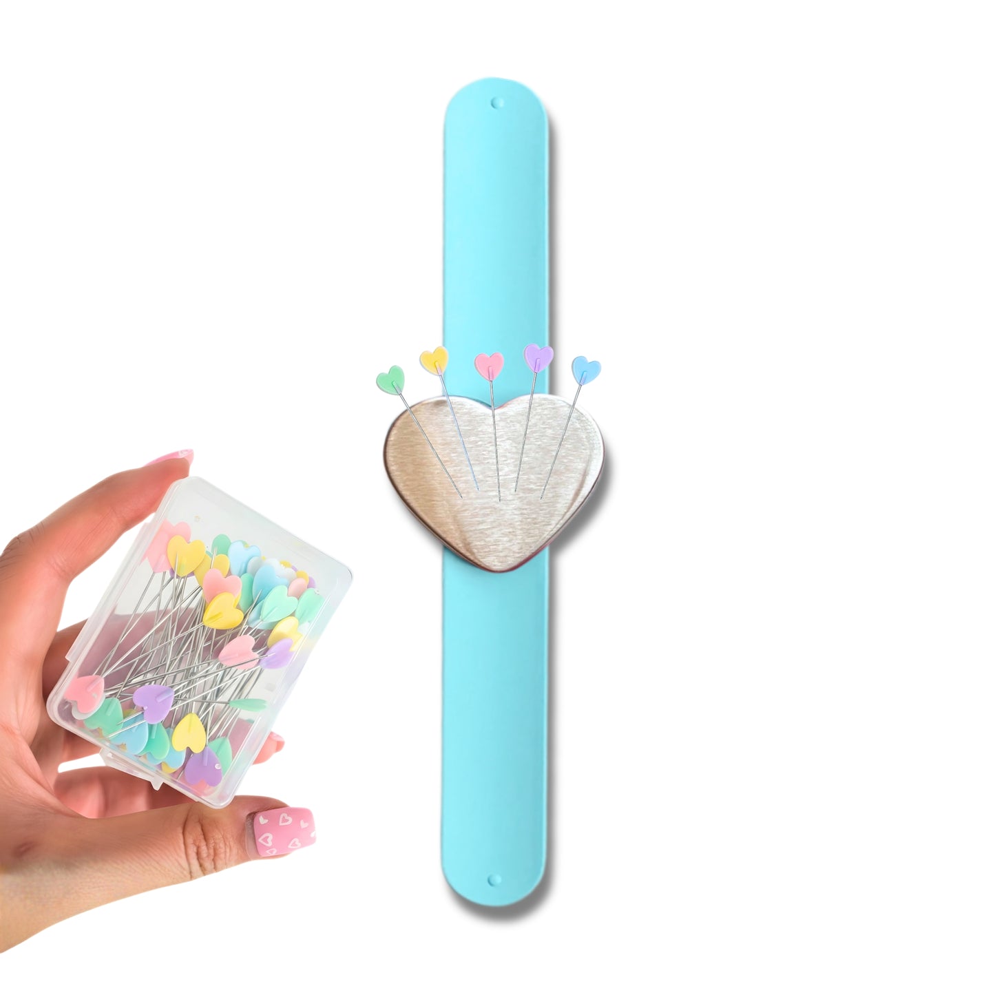 Magnet Heart Pincushion Bracelet + Heart Head Sewing Pins (Box of 50) | Limited Edition Valentine's Special
