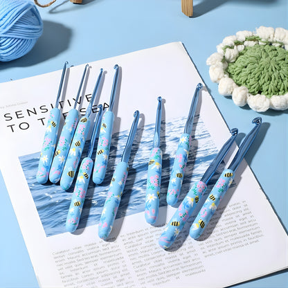 Clay Handle Bee Printed Crochet Hook Set (Set of 9 , 2.0mm - 6.0mm)