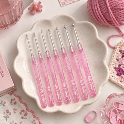 Lightweight Glitter Pink Crochet Hook Set (Set of 7 , 2.0mm - 8.0mm)
