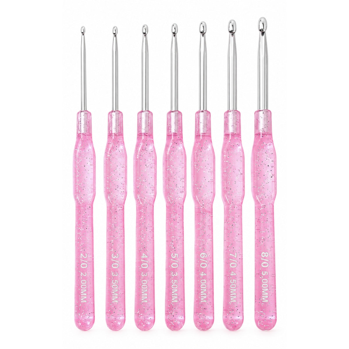 Lightweight Glitter Pink Crochet Hook Set (Set of 7 , 2.0mm - 8.0mm)