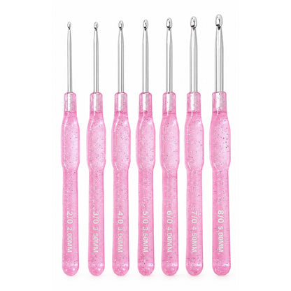 Lightweight Glitter Pink Crochet Hook Set (Set of 7 , 2.0mm - 8.0mm)