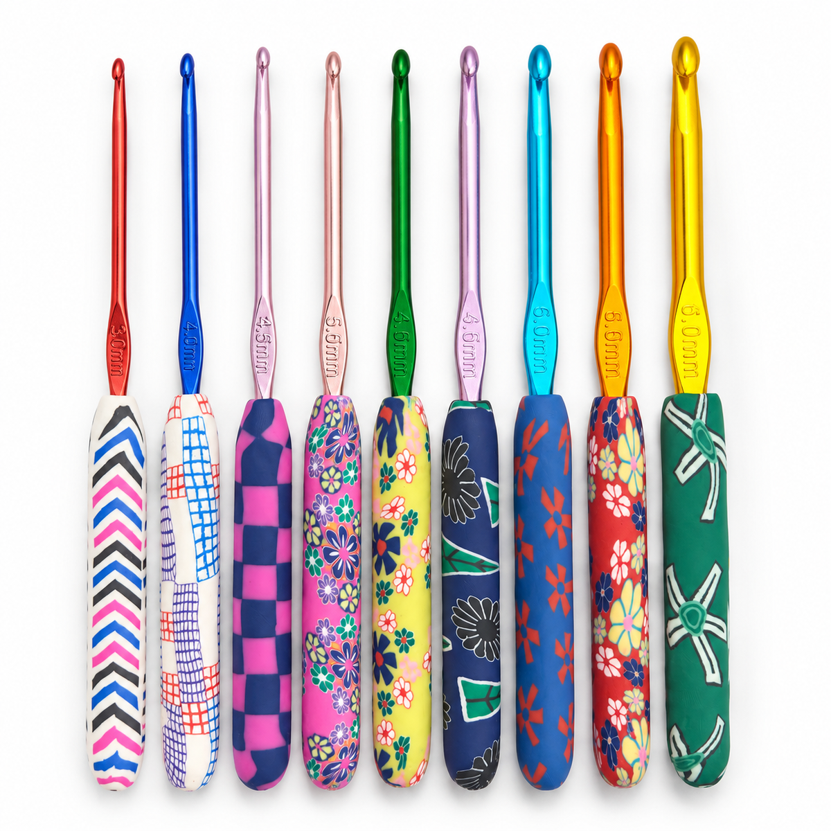 Clay Handle Quirky Printed Crochet Hook Set (Set of 9 , 2.0mm - 6.0mm)