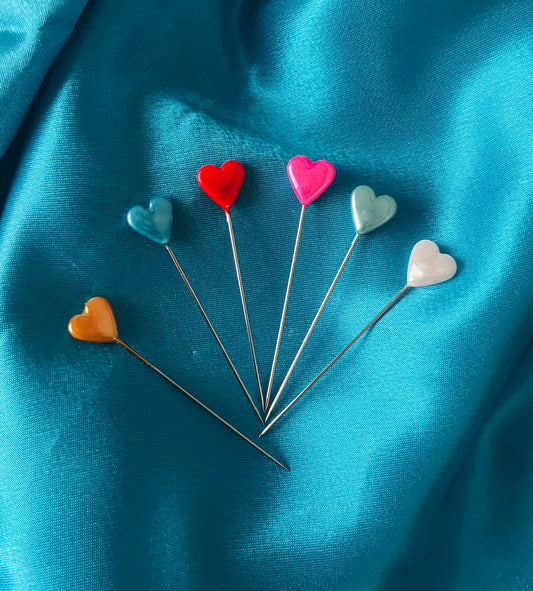 Glossy Heart Head Sewing Pins (Multicolour - Pack of 24)