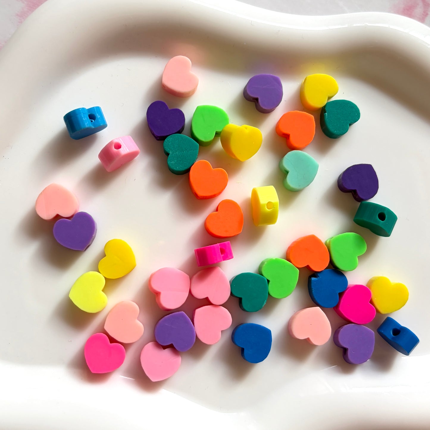 Multicolour Heart Polymer Clay Beads — Pack of 20
