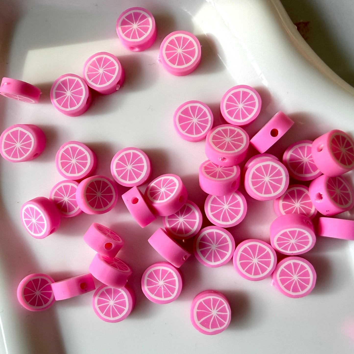 Pink Lemon Polymer Clay Beads — Pack of 20