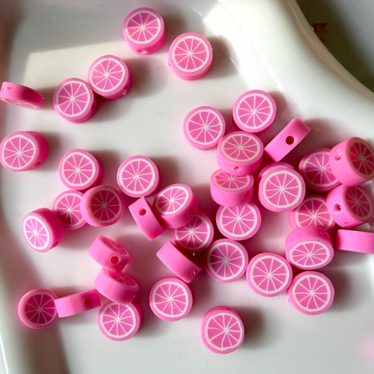 Pink Lemon Polymer Clay Beads — Pack of 20