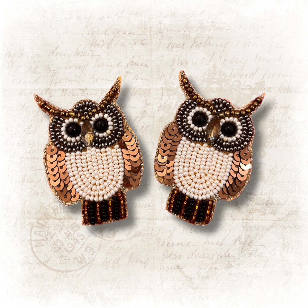 Beaded Owl Embroidery Patch