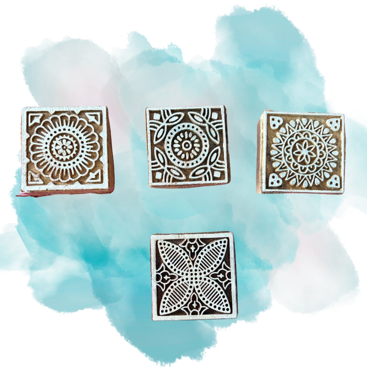 Floral Block Printing Blocks (Square) - Set of 4