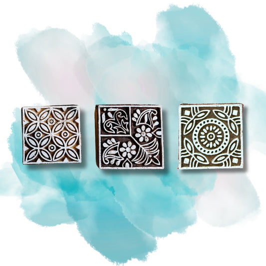 Floral Block Printing Blocks 2 (Square) - Set of 3