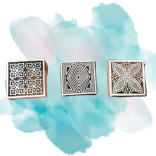 Floral Block Printing Blocks 3 (Square) - Set of 3