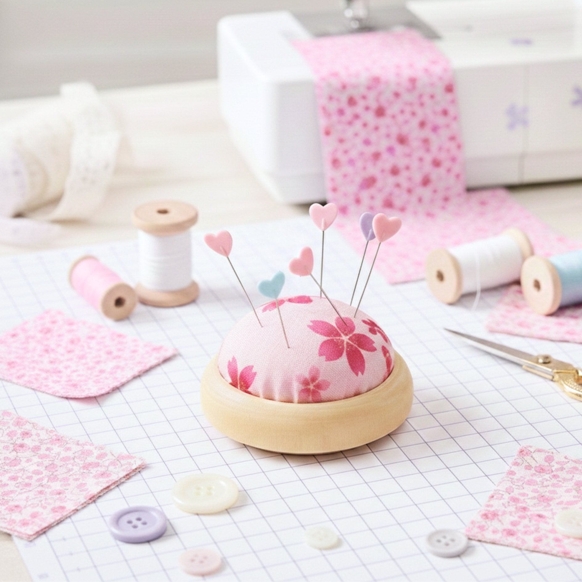 wooden pin cushion pink