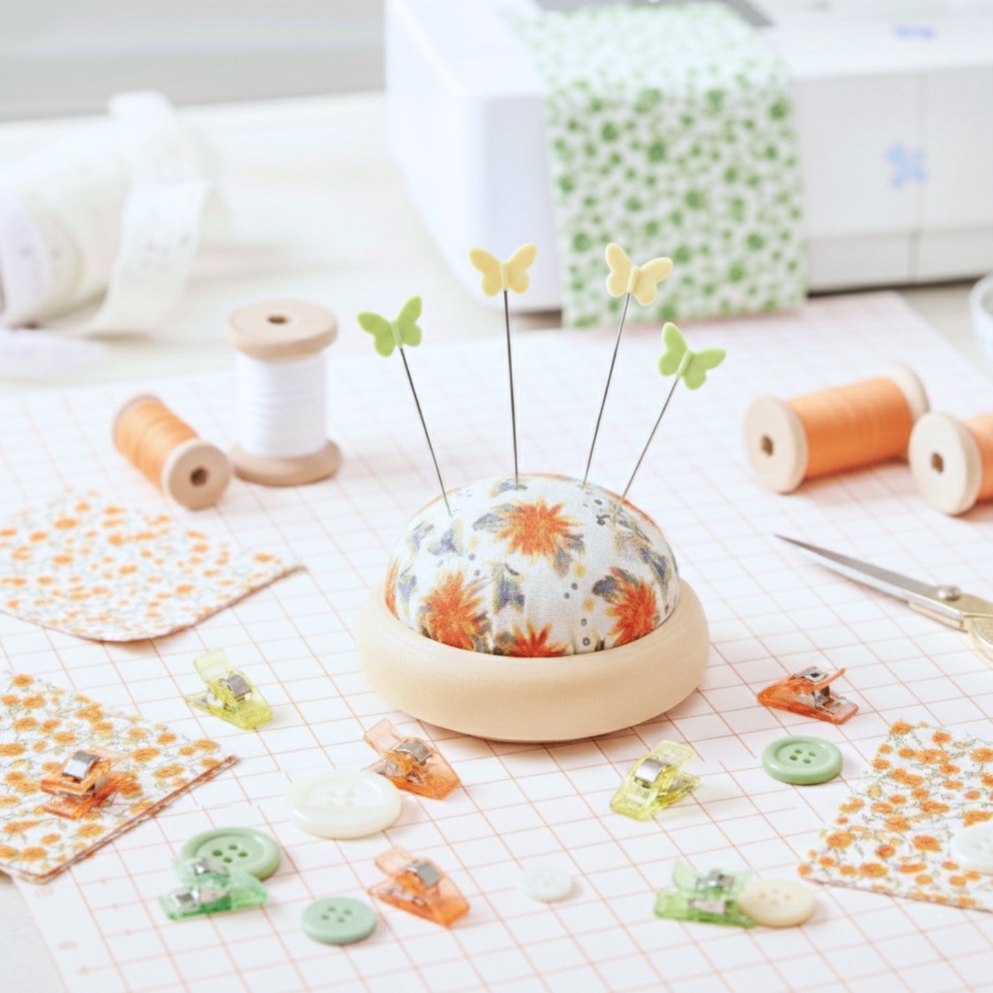 floral wooden pincushion