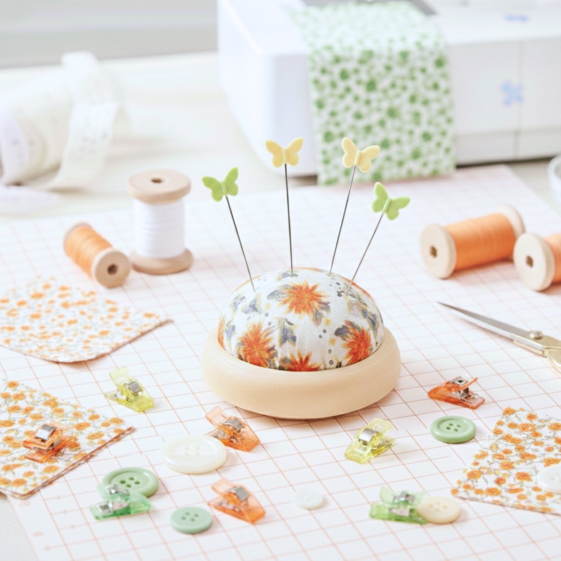 floral wooden pincushion