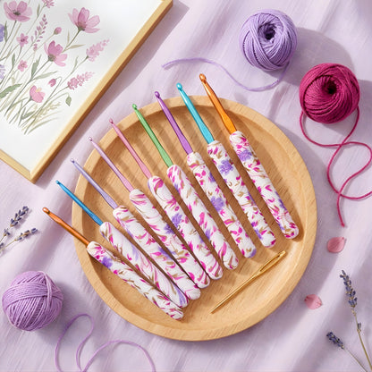 white and pink crochet hook set