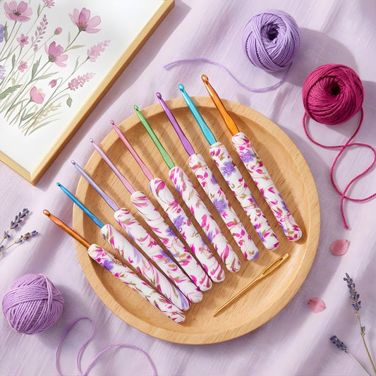 white and pink crochet hook set